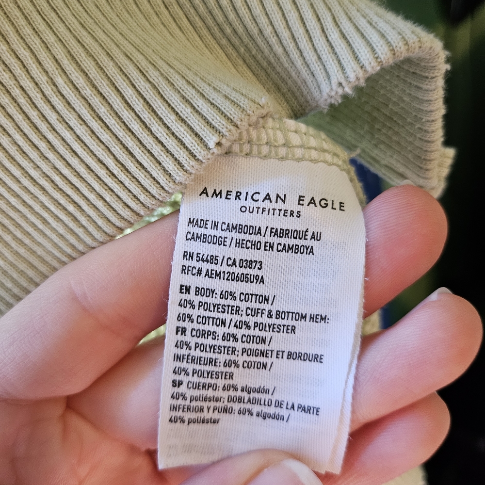 Women's American Eagle Waffle Pullover Bubdle - Purple, Yellow, Green - Picture 3 of 9